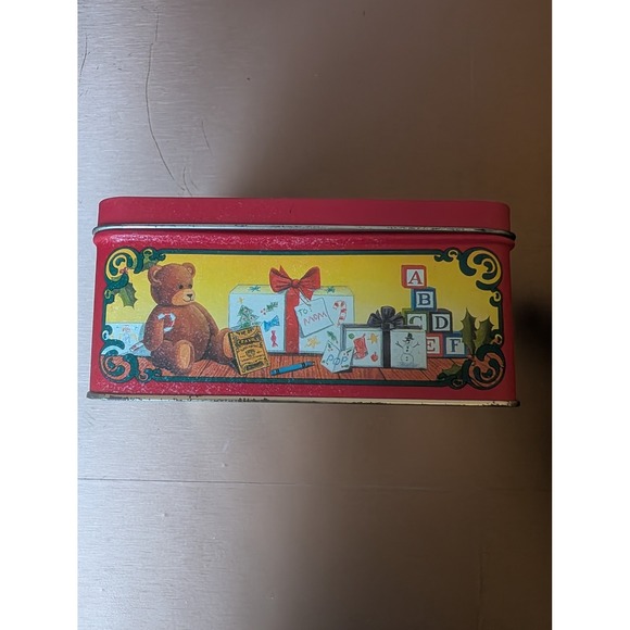 1992 Crayola Tin Box Christmas Scene Children Dog Holiday Decor Collectible - Picture 8 of 11